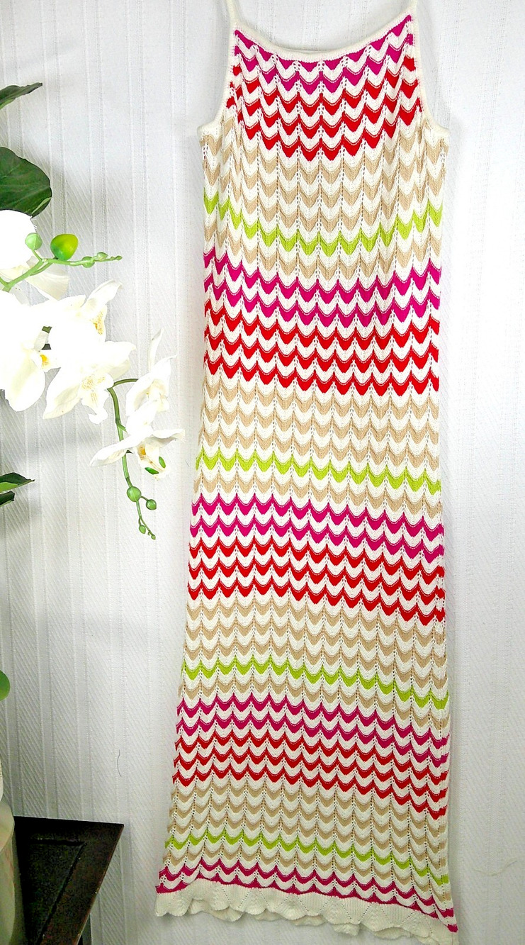 Rachel Zoe  Multi Color Bodycon Midi Crochet Spaghetti Strap Lined Dress- Medium